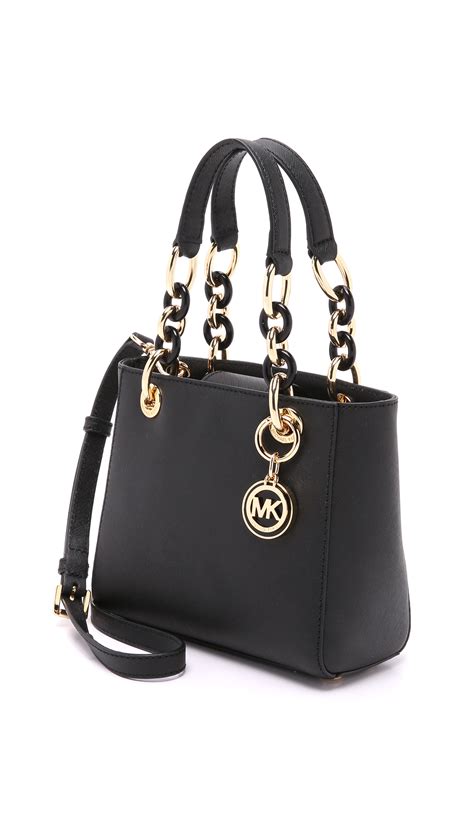 michael michael kors cynthia small satchel black|Michael Kors Cynthia Small Leather Satchel .